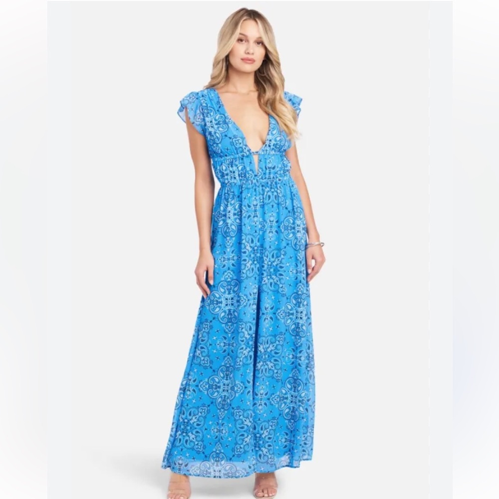 bebe Blue bandana Patterned blue‎ Maxi Dress medium